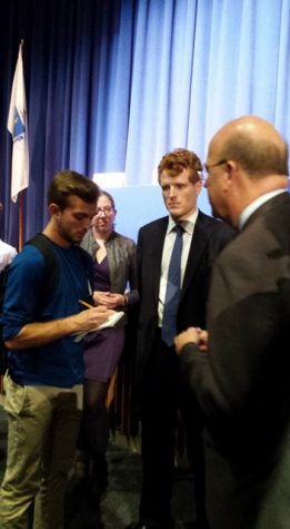 Devils Advocate reporter Nicolas Malm interviews Congressman Joe Kennedy III