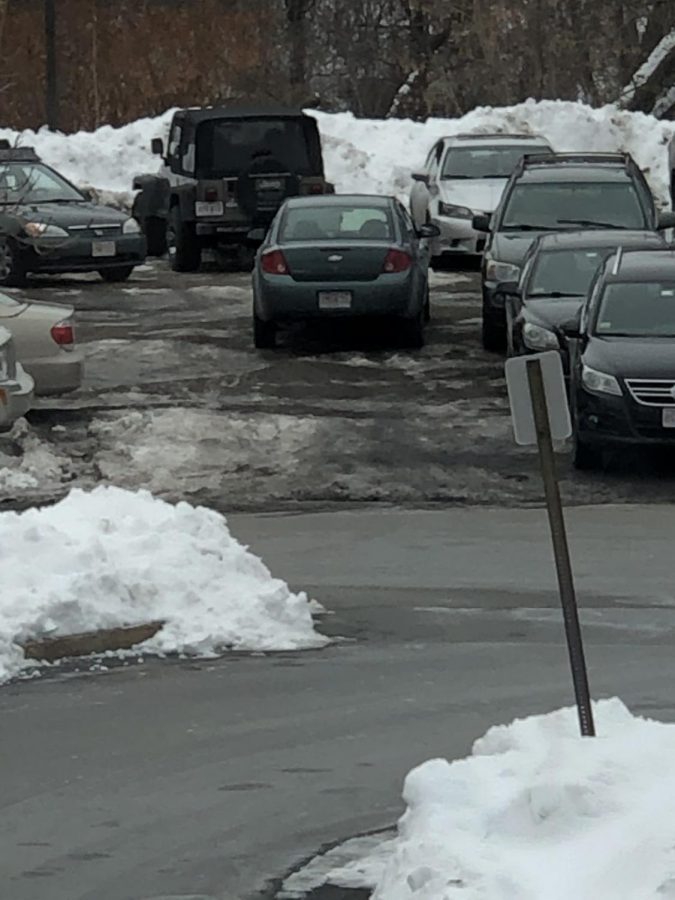 A recent view of the student parking in the barn lot at LHS. 