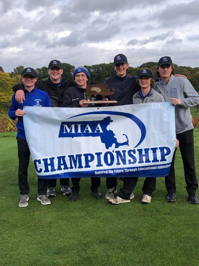 The LHS Western Mass Division 2 Sectional Championship Varsity Golf Team. 