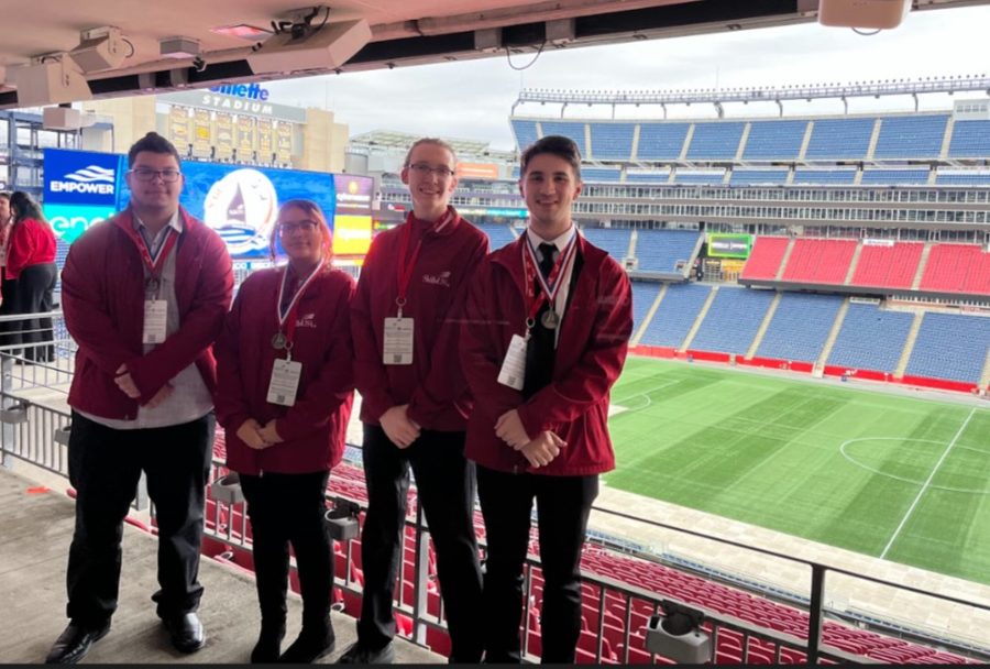 LHS CTEi students attended the SkillsUSA SAiL Conference at Gillette Stadium on Friday. 
They are from left Jayson Arevalo Jimenez, Yanina Cambero, Ethan Perrault, and Gavin Robillard