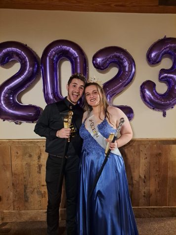Prom King Gavin Robillard and Queen Georgina Wilson celebrate their coronation at prom held at Wachusett Mountain.