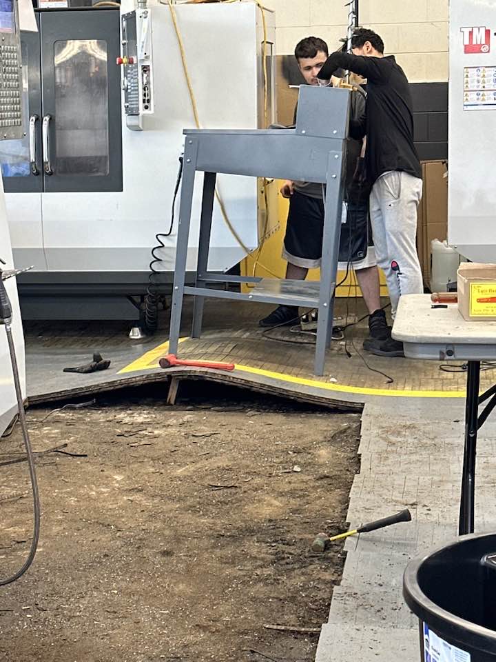 The flood waters raised heavy metal tables in Machine Shop during the 500-year flood 