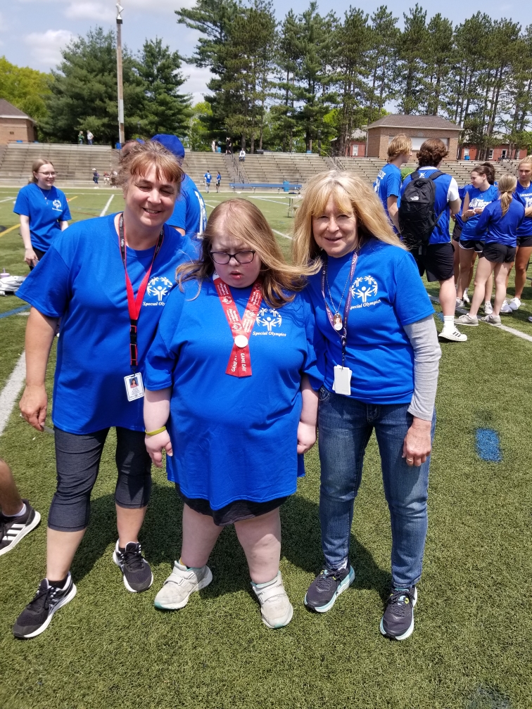 Last year at the Special Olympics. 
From Left Michelle Dowling, former Life Skills student Courtney Burns, and Pauline Roberge