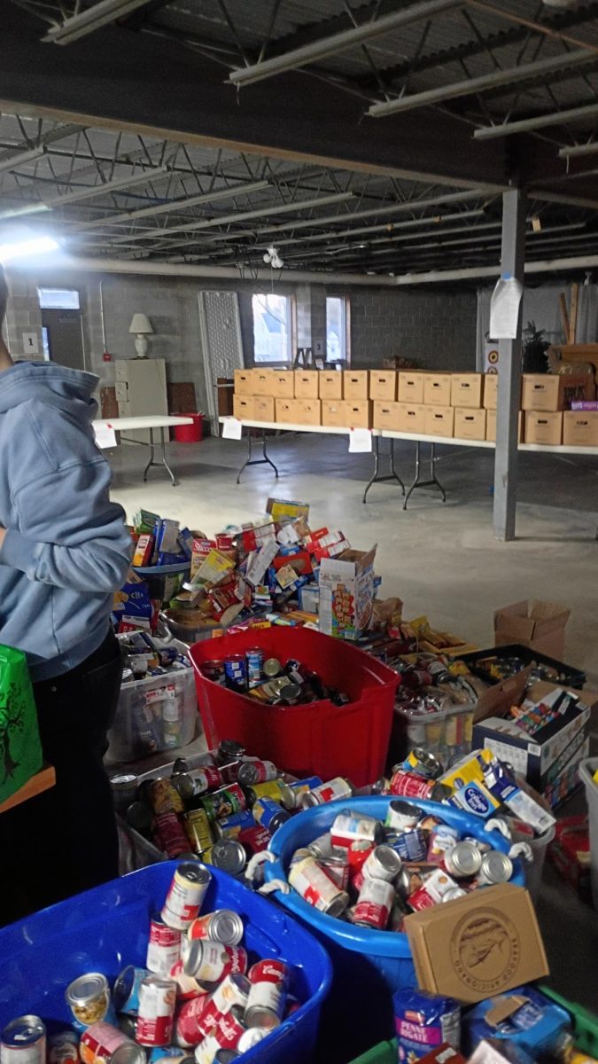 The boxes of donations are lined up for the people to come and get on Saturday Nov 22.  