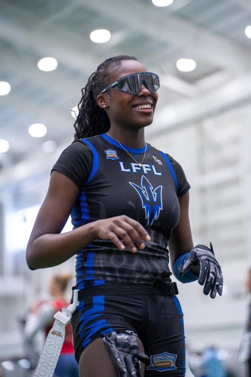 LHS Sophomore Anaiah Kasenge competes on the Blue Devil's Leominster NFL Flag Football team.